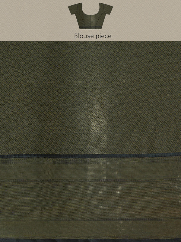 Green Kanchipuram Silk Digital Print Floral Saree with Unstitched Blouse - Hiral Fashion | Grocsy