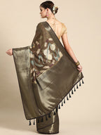 Multicolor Kanchipuram Silk Digital Print Floral Saree with Unstitched Blouse - Hiral Fashion | Grocsy