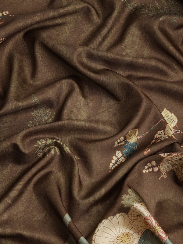 Multicolor Kanchipuram Silk Digital Print Floral Saree with Unstitched Blouse - Hiral Fashion | Grocsy