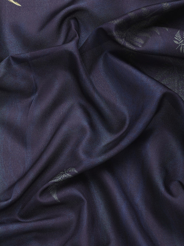 Navy Blue Kanchipuram Silk Digital Print Floral Saree with Unstitched Blouse - Hiral Fashion | Grocsy