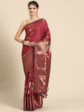 Red Kanchipuram Silk Digital Print Floral Saree with Unstitched Blouse - Hiral Fashion | Grocsy