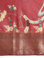 Red Kanchipuram Silk Digital Print Floral Saree with Unstitched Blouse - Hiral Fashion | Grocsy