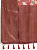 Red Kanchipuram Silk Digital Print Floral Saree with Unstitched Blouse - Hiral Fashion | Grocsy