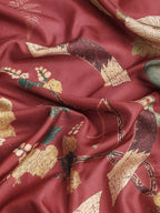 Red Kanchipuram Silk Digital Print Floral Saree with Unstitched Blouse - Hiral Fashion | Grocsy