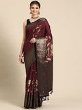 Purple Kanchipuram Silk Digital Print Floral Saree with Unstitched Blouse - Hiral Fashion | Grocsy