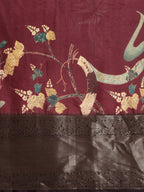 Purple Kanchipuram Silk Digital Print Floral Saree with Unstitched Blouse - Hiral Fashion | Grocsy