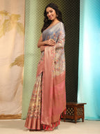 Multicolor Cotton Blend Digital Print Floral Saree with Unstitched Blouse - Hiral Fashion | Grocsy