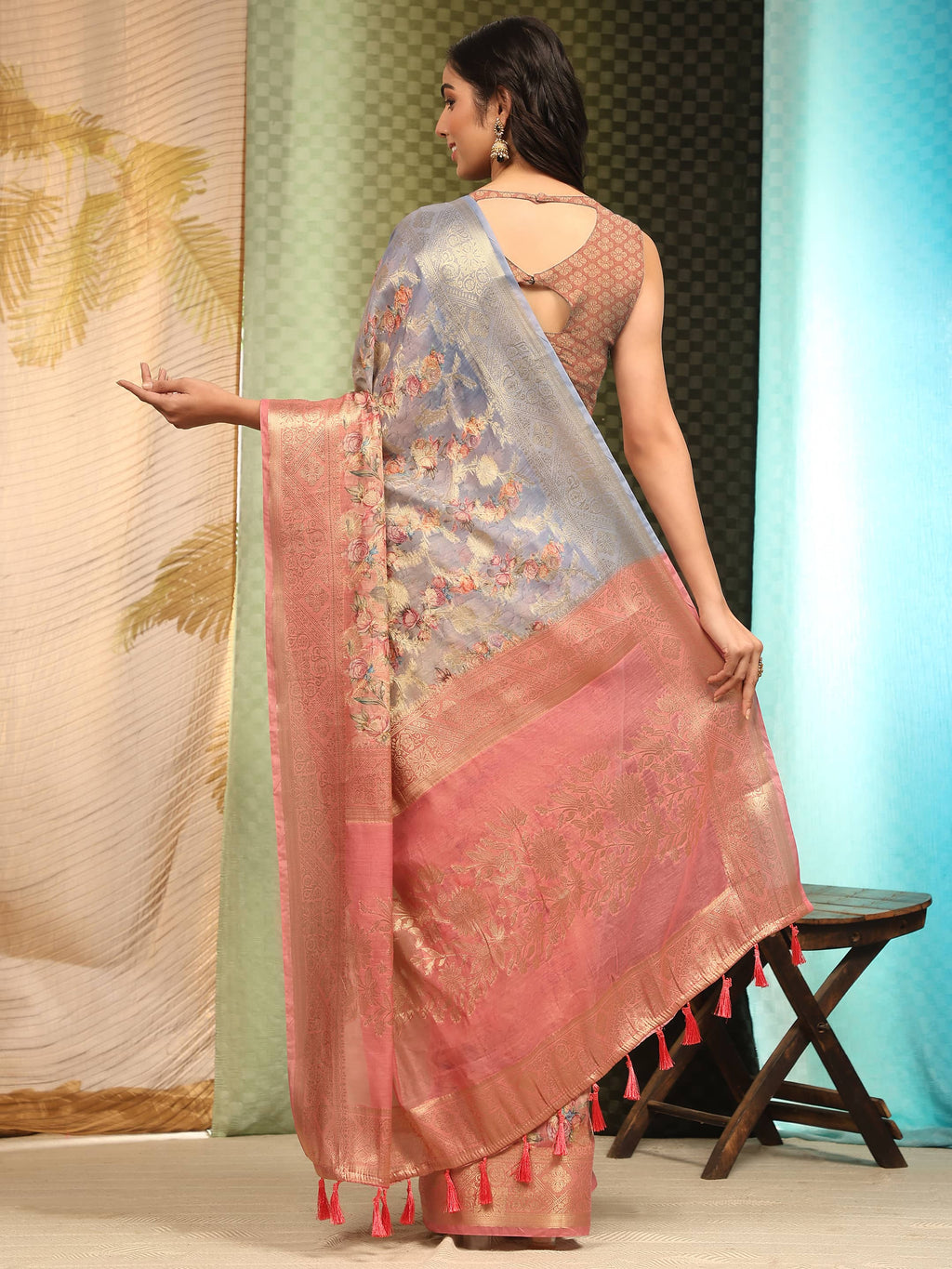 Multicolor Cotton Blend Digital Print Floral Saree with Unstitched Blouse - Hiral Fashion | Grocsy