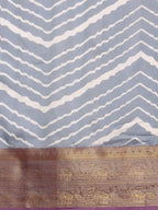 Gray Silk Blend Digital Print Striped Saree with Unstitched Blouse - Hiral Fashion | Grocsy