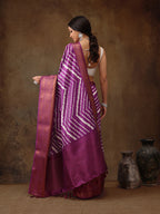 Lavender Silk Blend Digital Print Striped Saree with Unstitched Blouse - Hiral Fashion | Grocsy