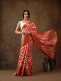 Peach Silk Blend Digital Print Striped Saree with Unstitched Blouse - Hiral Fashion | Grocsy