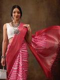 Pink Silk Blend Digital Print Striped Saree with Unstitched Blouse - Hiral Fashion | Grocsy