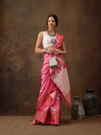 Pink Silk Blend Digital Print Striped Saree with Unstitched Blouse - Hiral Fashion | Grocsy