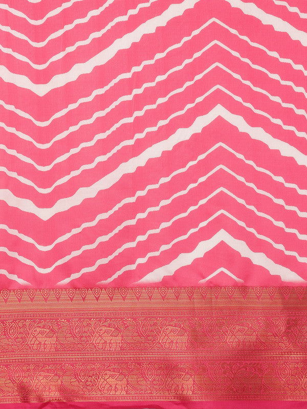 Pink Silk Blend Digital Print Striped Saree with Unstitched Blouse - Hiral Fashion | Grocsy