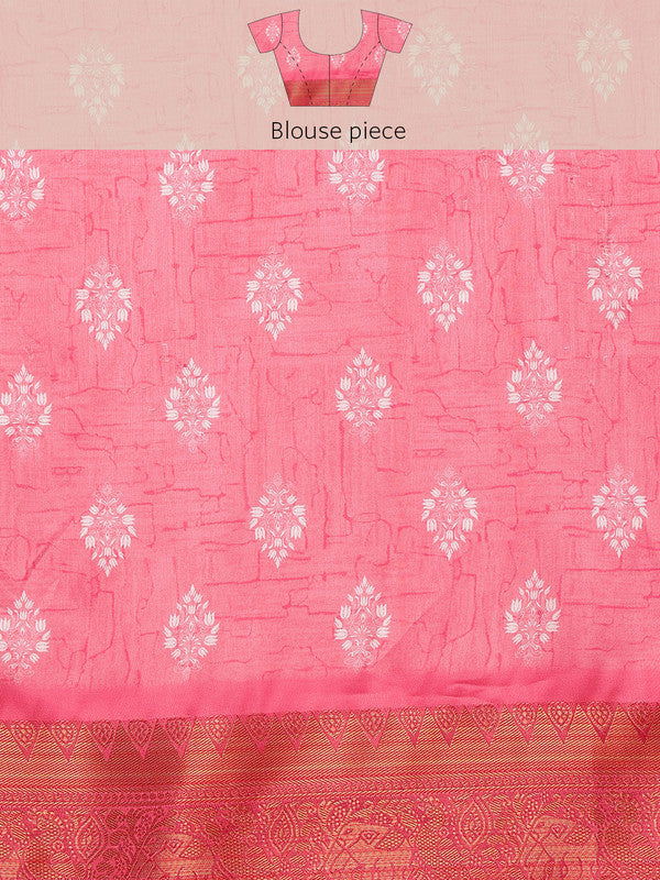 Pink Silk Blend Digital Print Striped Saree with Unstitched Blouse - Hiral Fashion | Grocsy