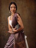 Purple Silk Blend Digital Print Striped Saree with Unstitched Blouse - Hiral Fashion | Grocsy