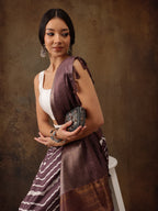 Purple Silk Blend Digital Print Striped Saree with Unstitched Blouse - Hiral Fashion | Grocsy