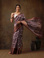 Purple Silk Blend Digital Print Striped Saree with Unstitched Blouse - Hiral Fashion | Grocsy