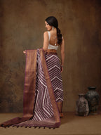 Purple Silk Blend Digital Print Striped Saree with Unstitched Blouse - Hiral Fashion | Grocsy