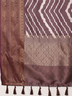 Purple Silk Blend Digital Print Striped Saree with Unstitched Blouse - Hiral Fashion | Grocsy