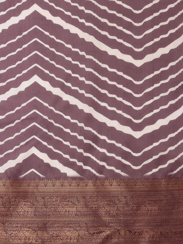 Purple Silk Blend Digital Print Striped Saree with Unstitched Blouse - Hiral Fashion | Grocsy
