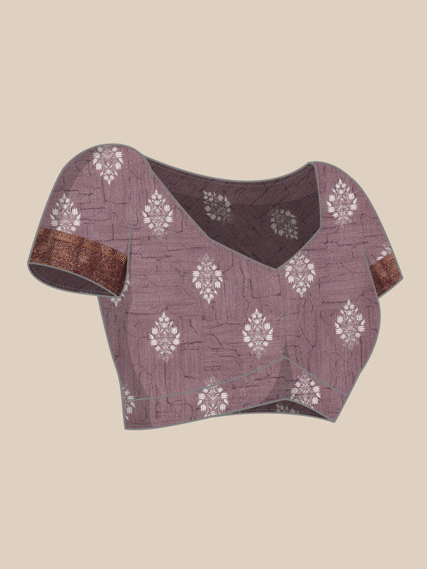 Purple Silk Blend Digital Print Striped Saree with Unstitched Blouse - Hiral Fashion | Grocsy