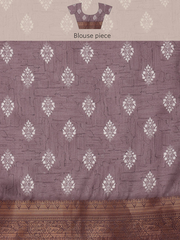 Purple Silk Blend Digital Print Striped Saree with Unstitched Blouse - Hiral Fashion | Grocsy