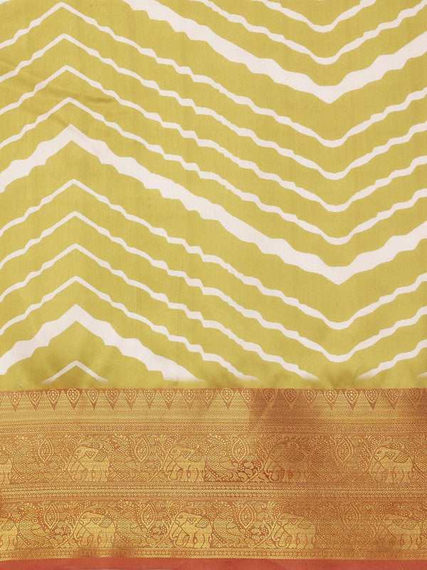 Yellow Silk Blend Digital Print Striped Saree with Unstitched Blouse - Hiral Fashion | Grocsy