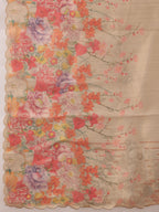 Hiral Fashion Beige Kota Doria Tissue Silk Floral Digital Print Saree | Grocsy