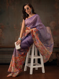 Hiral Fashion Lavender Kota Doria Tissue Silk Floral Digital Print Saree | Grocsy