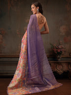 Hiral Fashion Lavender Kota Doria Tissue Silk Floral Digital Print Saree | Grocsy