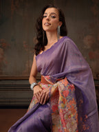Hiral Fashion Lavender Kota Doria Tissue Silk Floral Digital Print Saree | Grocsy