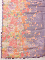 Hiral Fashion Lavender Kota Doria Tissue Silk Floral Digital Print Saree | Grocsy