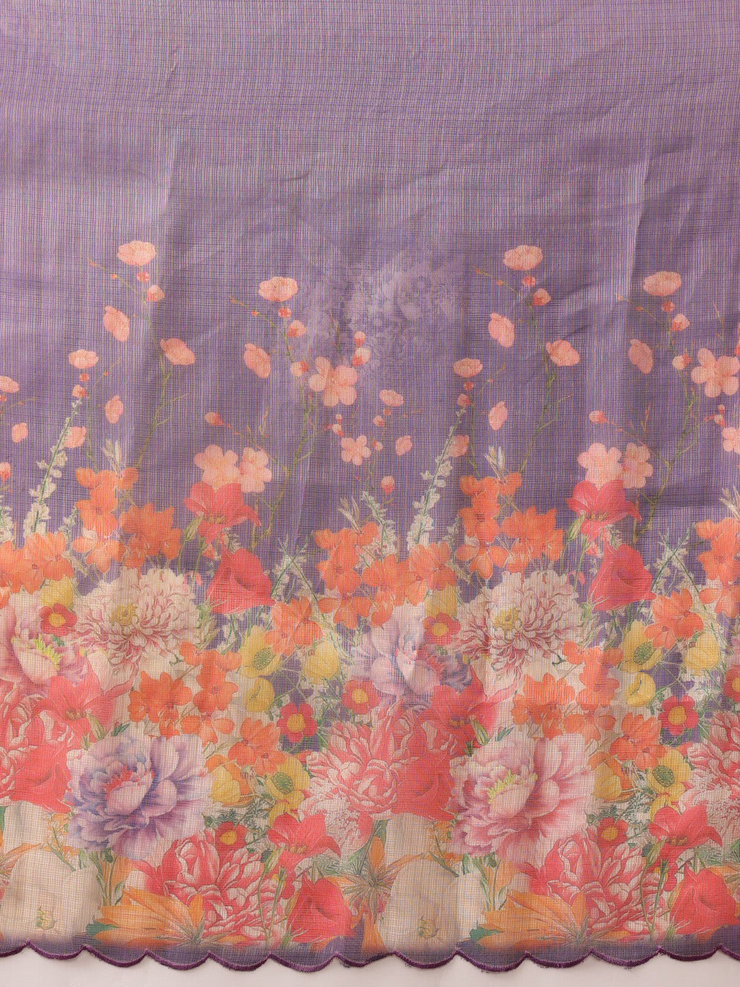 Hiral Fashion Lavender Kota Doria Tissue Silk Floral Digital Print Saree | Grocsy