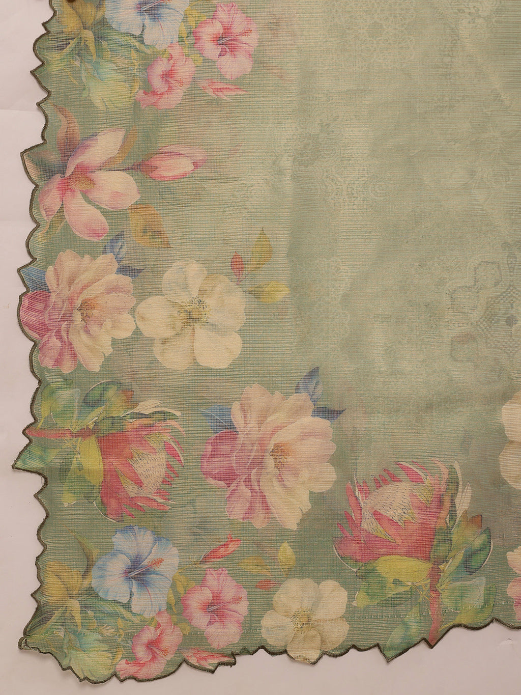Hiral Fashion Green Kota Doria Tissue Silk Floral Digital Print Saree | Grocsy