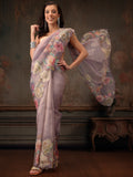 Hiral Fashion Lavender Kota Doria Tissue Silk Floral Digital Print Saree | Grocsy