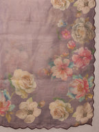 Hiral Fashion Lavender Kota Doria Tissue Silk Floral Digital Print Saree | Grocsy