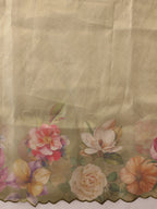 Hiral Fashion Olive Kota Doria Tissue Silk Floral Digital Print Saree | Grocsy