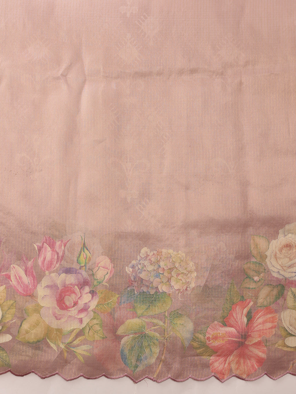 Hiral Fashion Peach Kota Doria Tissue Silk Floral Digital Print Saree | Grocsy