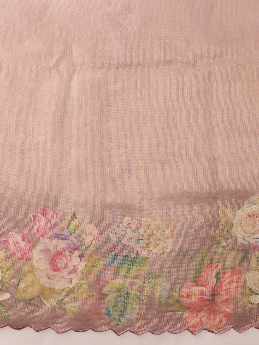 Hiral Fashion Peach Kota Doria Tissue Silk Floral Digital Print Saree | Grocsy