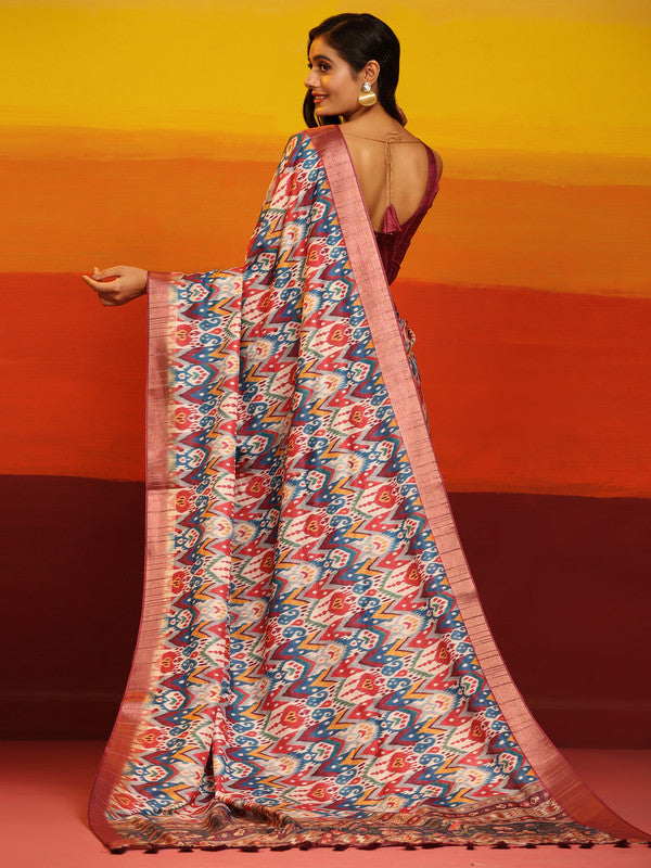 Pink Silk Blend Woven Zari Design Striped Saree with Unstitched Blouse - Hiral Fashion | Grocsy