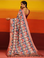 Pink Silk Blend Woven Zari Design Striped Saree with Unstitched Blouse - Hiral Fashion | Grocsy