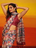 Pink Silk Blend Woven Zari Design Striped Saree with Unstitched Blouse - Hiral Fashion | Grocsy