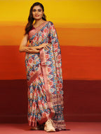 Pink Silk Blend Woven Zari Design Striped Saree with Unstitched Blouse - Hiral Fashion | Grocsy