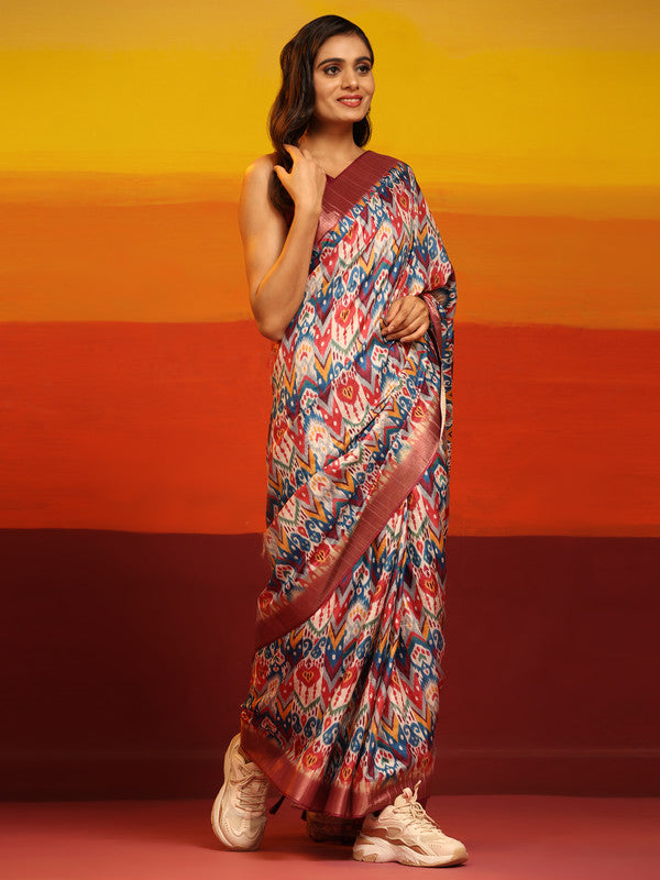 Pink Silk Blend Woven Zari Design Striped Saree with Unstitched Blouse - Hiral Fashion | Grocsy