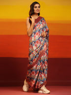 Pink Silk Blend Woven Zari Design Striped Saree with Unstitched Blouse - Hiral Fashion | Grocsy