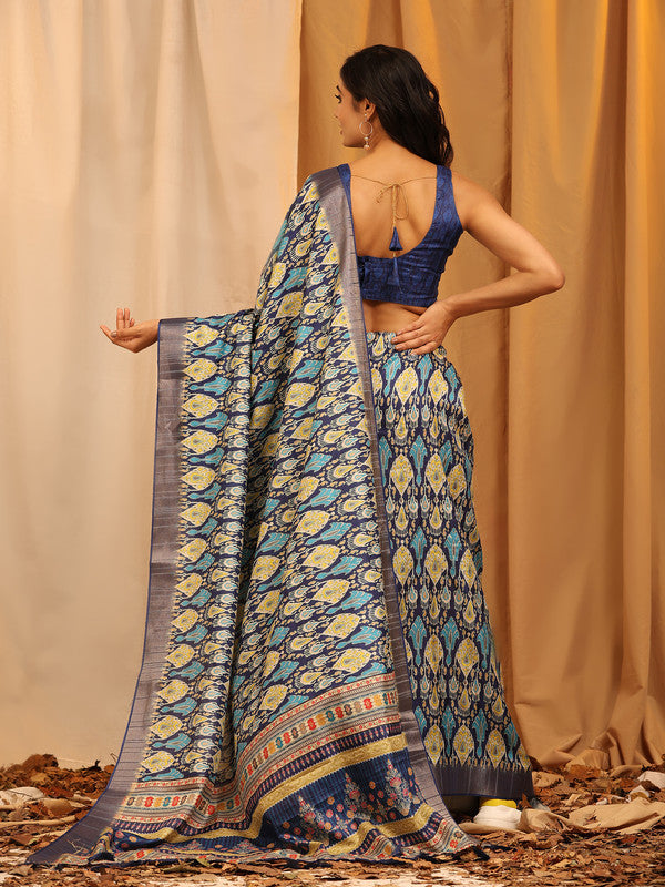 White Silk Blend Woven Zari Design Ethnic Motifs Saree with Unstitched Blouse - Hiral Fashion | Grocsy
