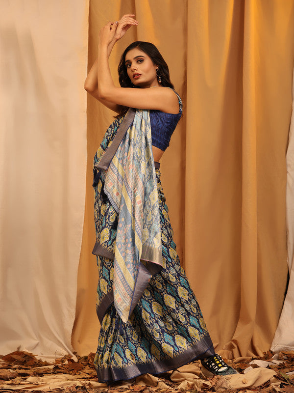 White Silk Blend Woven Zari Design Ethnic Motifs Saree with Unstitched Blouse - Hiral Fashion | Grocsy