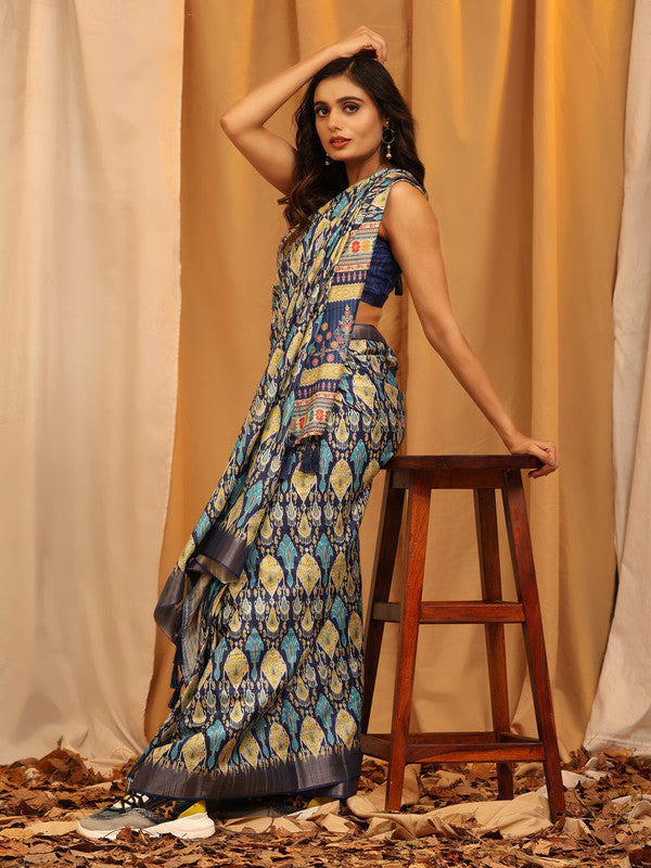 White Silk Blend Woven Zari Design Ethnic Motifs Saree with Unstitched Blouse - Hiral Fashion | Grocsy