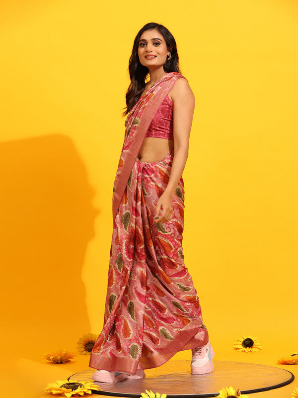 Green Silk Blend Woven Zari Design Paisley Saree with Unstitched Blouse - Hiral Fashion | Grocsy